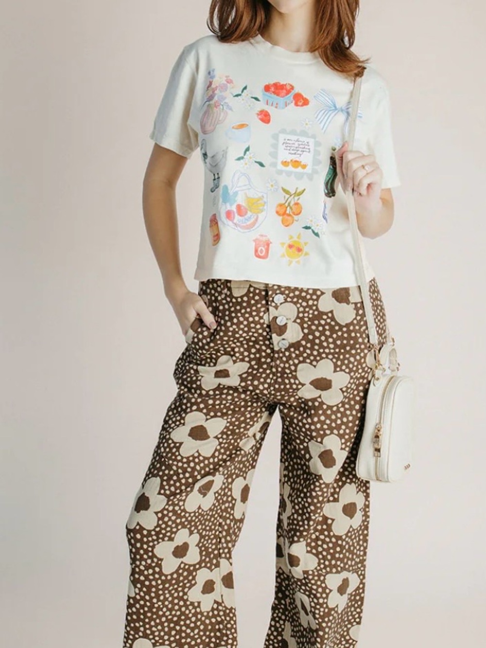 The Zundel Floral High Waisted Pant in Brown